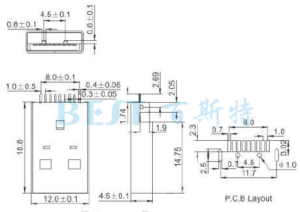 USB插座USB-A-02 3.0參考圖紙